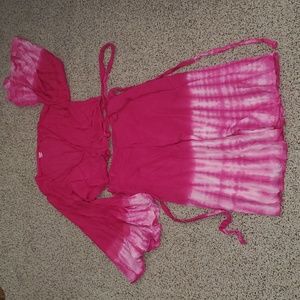 Fashion Terminal Free Size  Tie Dye Wrap Skirt w/ Flowy Sleeve Wrap Top Blouse